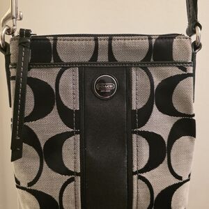 Coach Signature Black and Gray Crossbody Bag